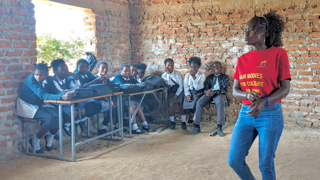 Presenter leading a classroom session with students